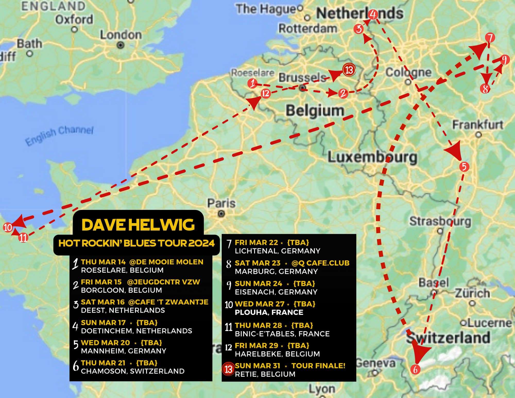 Dave Helwig European Tour Map Dave Helwig Tour Dates